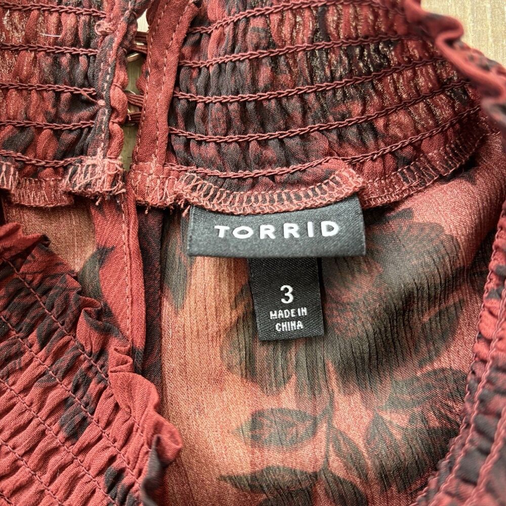 Torrid Mini Dress Womens Sz 3 Turtleneck Crinkle Pleated Floral Boho Whimsigoth - Picture 9 of 16